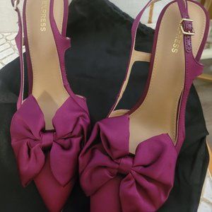 Plum Satin Bow Sling Heels